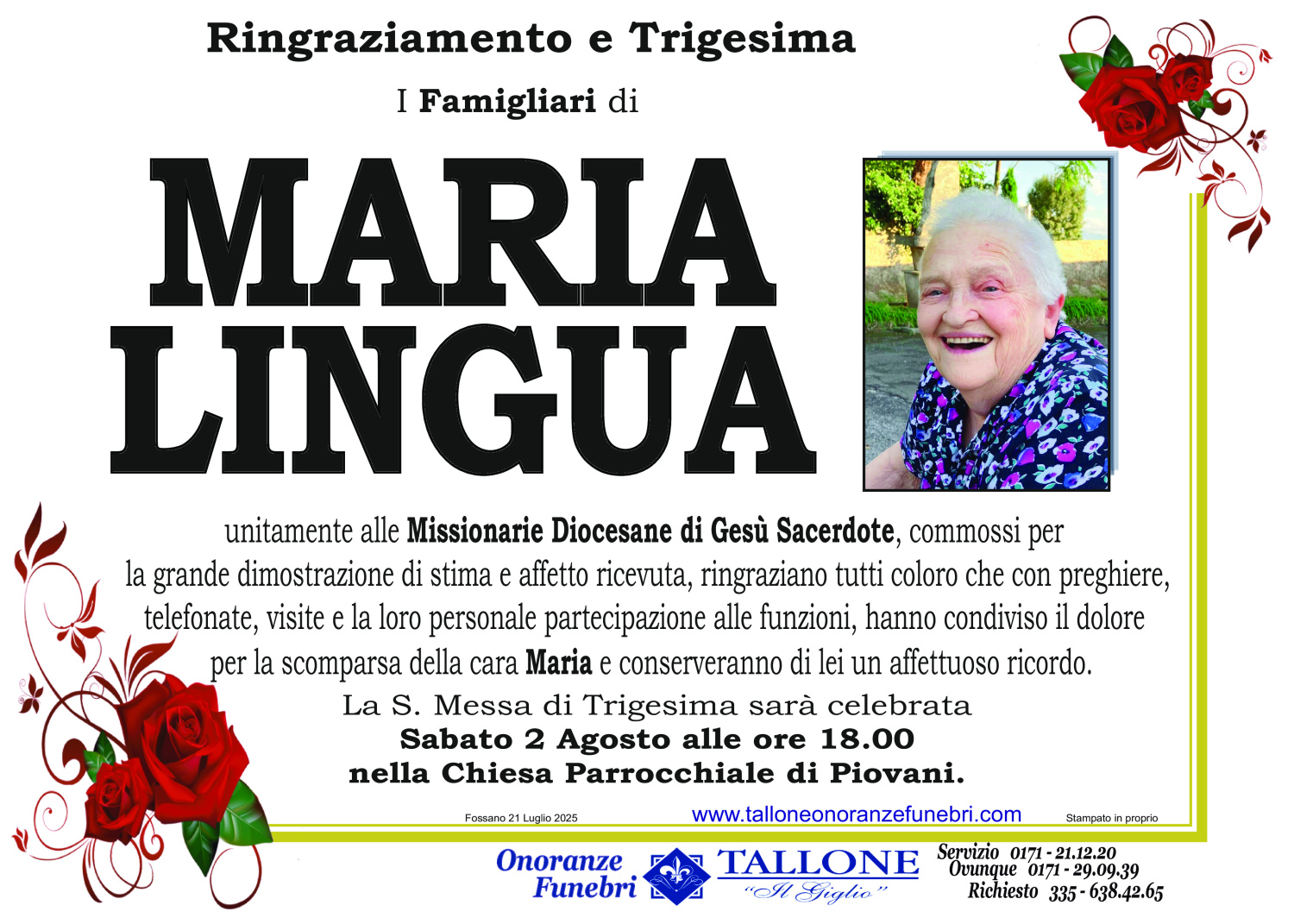 <br />
<b>Warning</b>:  Undefined variable $info in <b>/home/tallone/public_html/ringraziamenti.php</b> on line <b>68</b><br />
Maria Lingua